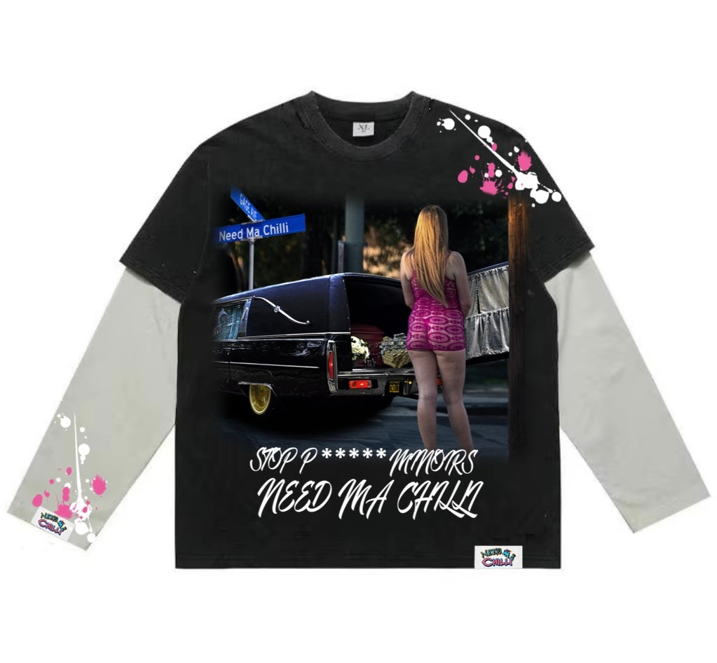 “ Stop P***** Minors “ Washed Long Sleeve With Paint Splat