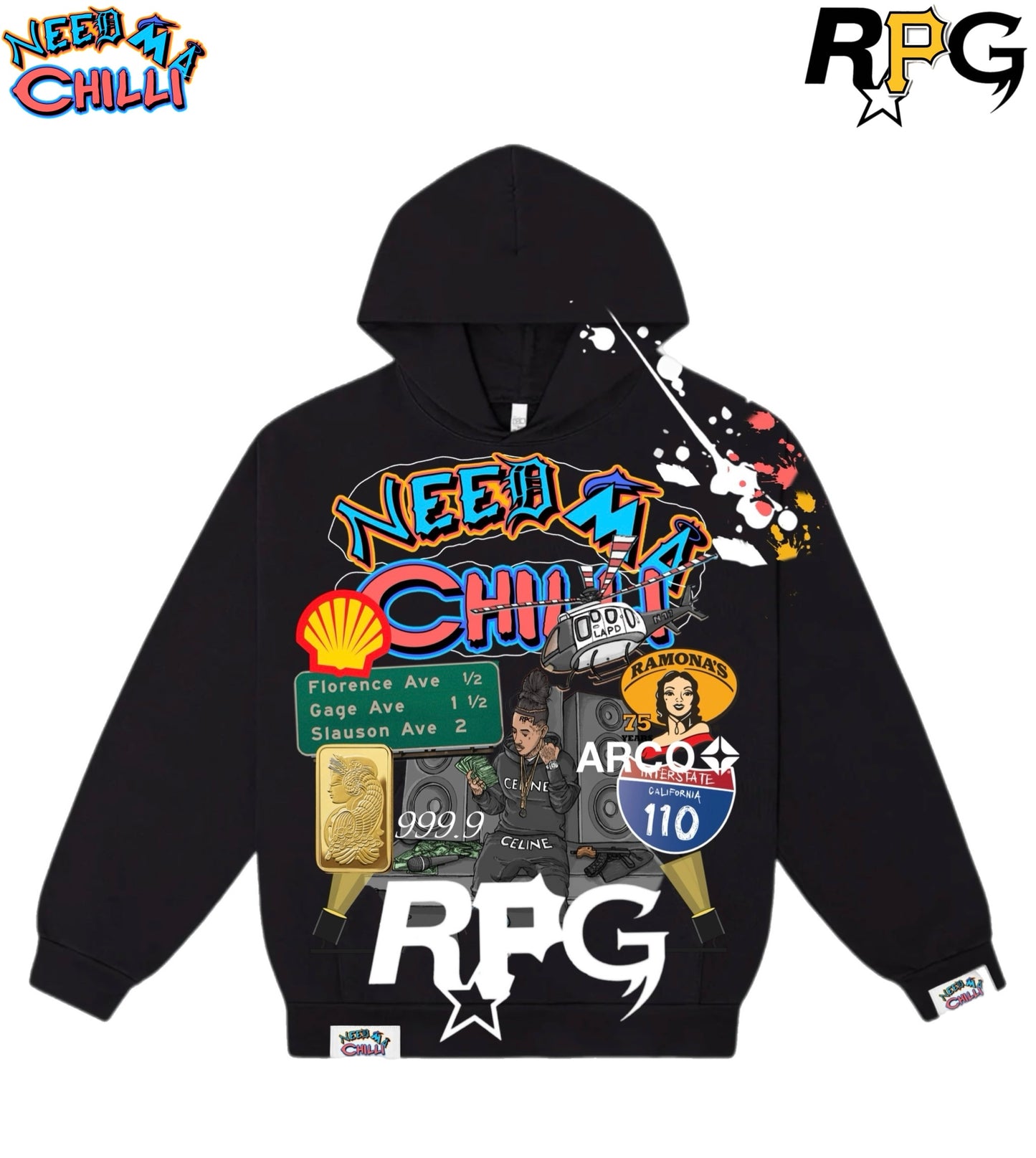 Black “ RPG “ Collab Hoodie With Paint Splat