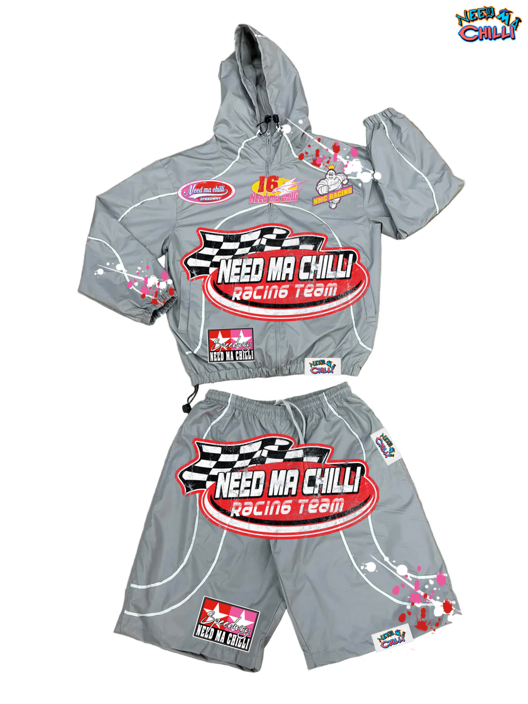 “ NMC Racing “ Grey WindBreaker Short Set With Paint Splat