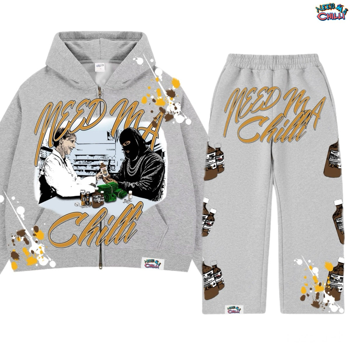 “ WOC PINTS “ GREY ZIP-UP SWEATSUIT WITH PAINT SPLAT