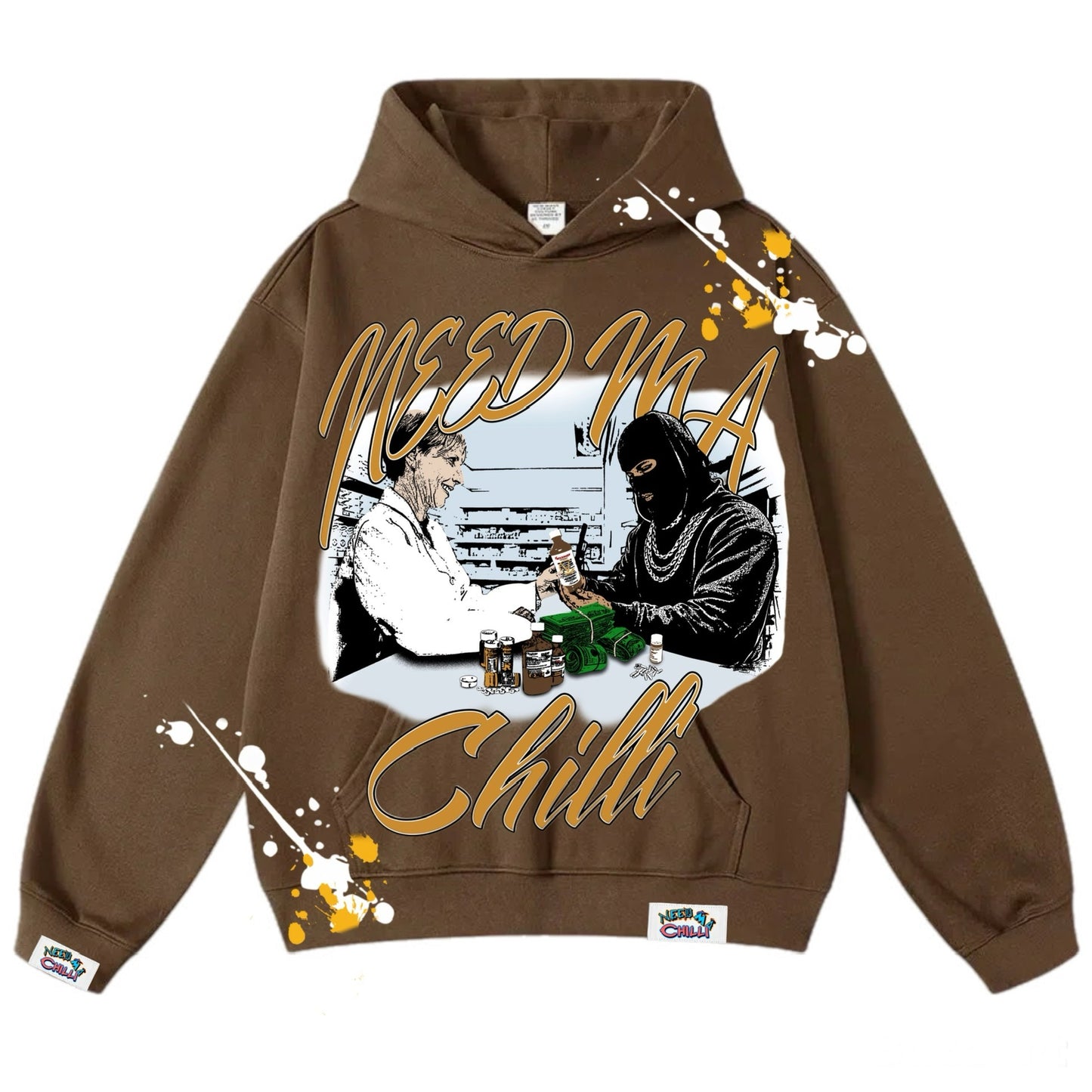 “ Wocc Pints “ Brown Hoodie With Paint Splat