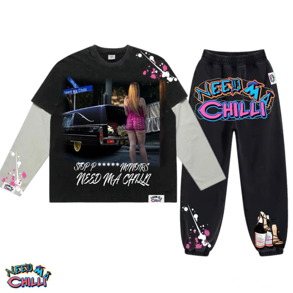 “ Stop P***** Minors “ Long Sleeve Set With Paint Splat