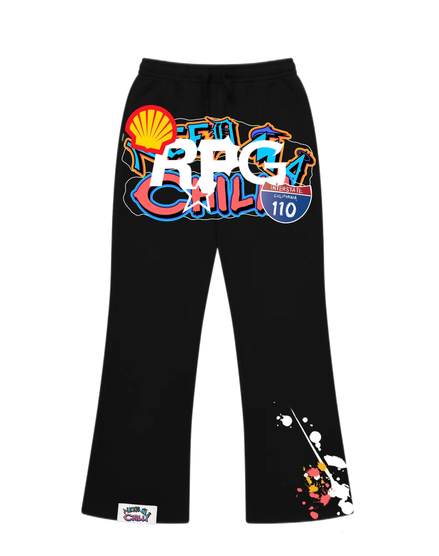 Black “ RPG “ Sweat Pants With Paint Splat