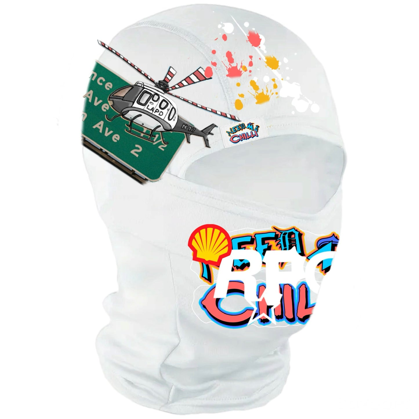 White “ RPG “ Collab Ski Mask With Paint Splat
