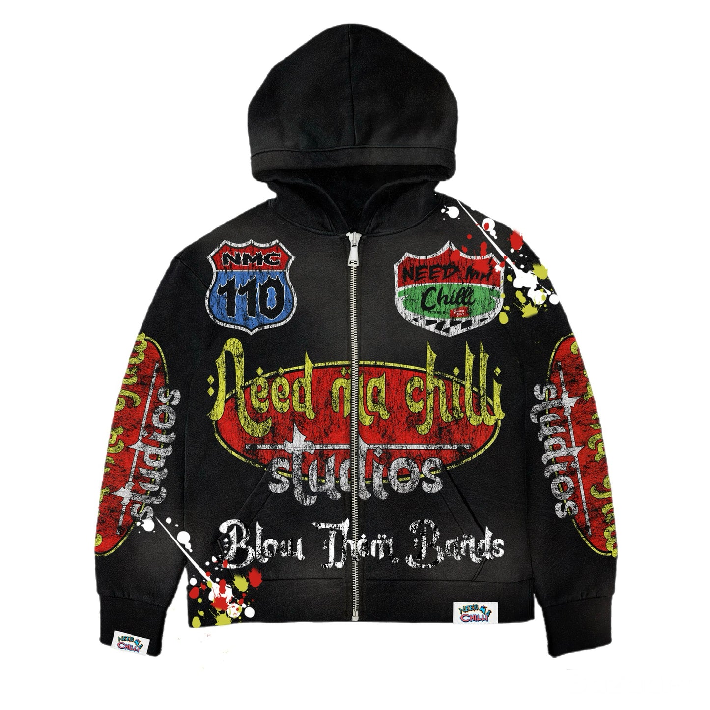“ BLOW THEM BANDS “ Black Washed Zip-Up Jacket